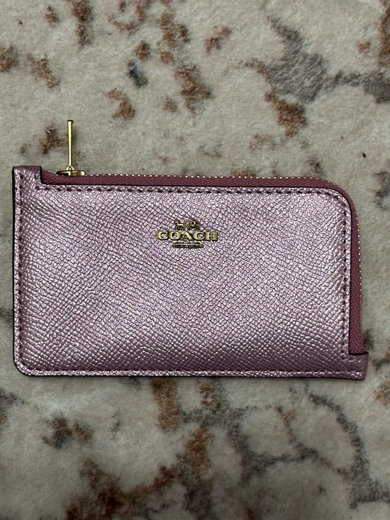 Coach Handbags - Coach Metallic Pink Leather Zip Wallet